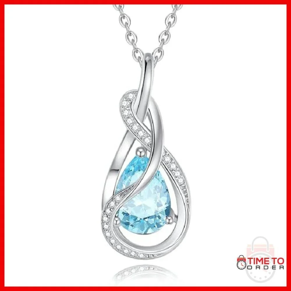 Sterling Silver Birthstone Necklace White Gold Plated Adjustable Chain Pendant
